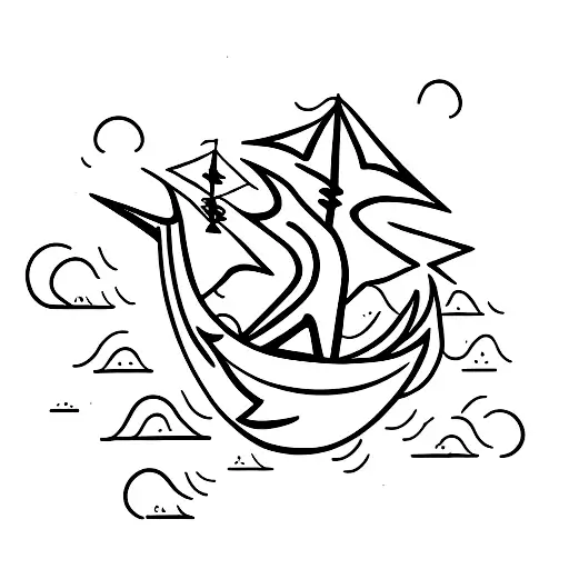 paper boat pirate ship tattoo design idea