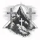 3 crosses on mountain with light beams tattoo design idea