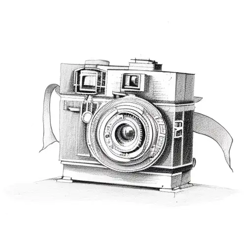 old film camera with film going into dumpster fire tattoo design idea