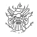old movie projector with film going into dumpster fire tattoo design idea
