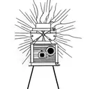 old movie projector with film going into dumpster fire tattoo design idea