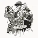 A playful illustration of roommates enjoying a night out in Buenos Aires, with elements of dancing and drinking featured prominently tattoo design idea