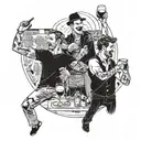 A playful illustration of roommates enjoying a night out in Buenos Aires, with elements of dancing and drinking featured prominently tattoo design idea