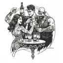 A playful illustration of roommates enjoying a night out in Buenos Aires, with elements of dancing and drinking featured prominently tattoo design idea