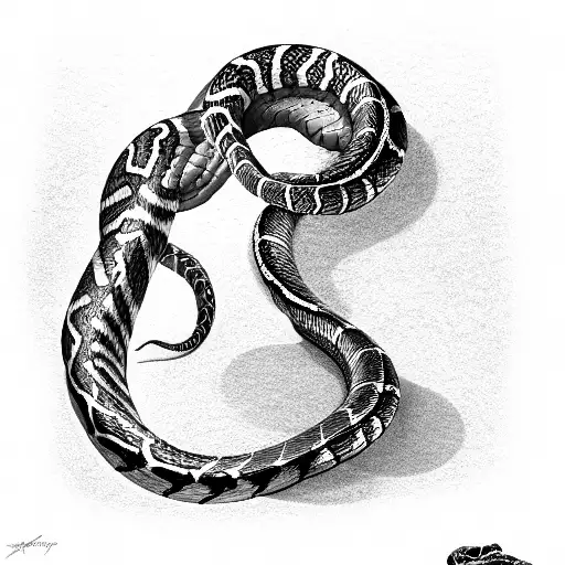 A ribbon turning into a venomous snake tattoo design idea