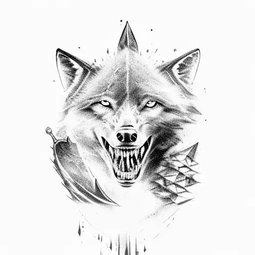 Black wolf roar to warrior in the stone with sword in hand and bellow one shark with a bad expression and bellow a eagle tattoo design idea
