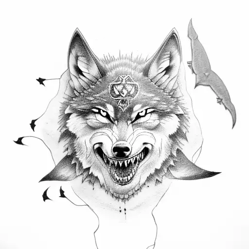 wolf, shark and eagle in same tatto tattoo design idea
