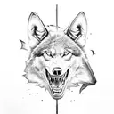 Black wolf roar to warrior in the stone with sword in hand and bellow one shark with a bad expression and bellow a eagle tattoo design idea
