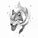 Black wolf roar to warrior in the stone with sword in hand and bellow one shark with a bad expression and bellow a eagle tattoo design idea