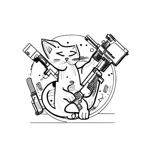 Cat with gun tattoo design idea