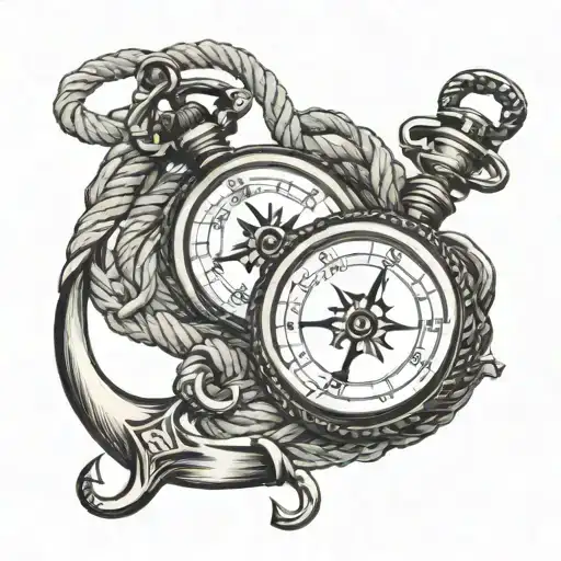 Compass pocket watch anchor rope tattoo design idea
