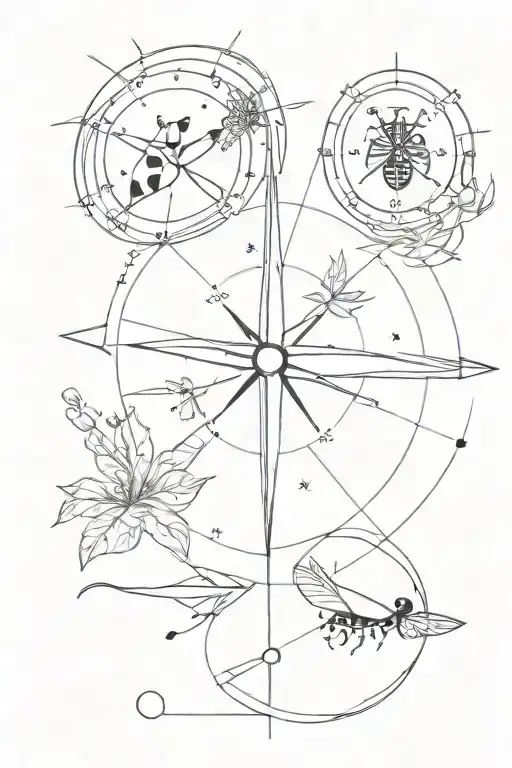 compass, arrow, ladybug tattoo design idea