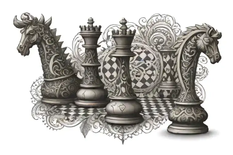 A tattoo of a chess piece made up of intricate patterns inspired by Bosnia's cultural heritage tattoo design idea