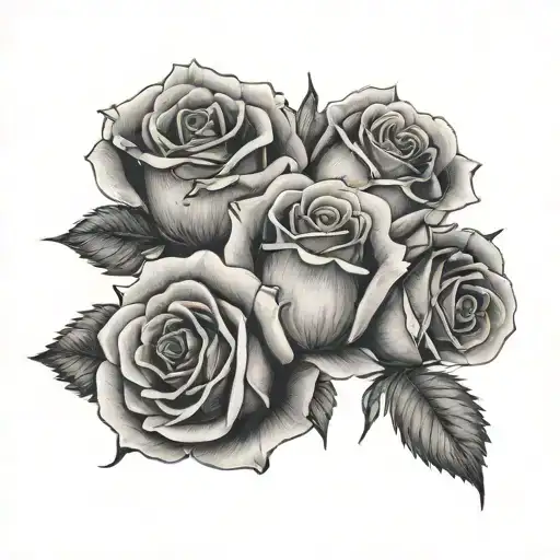 roses with the names todd Russell annie and Cecilia in the petals tattoo design idea
