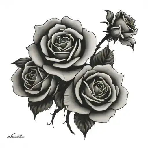 roses with the names todd Russell annie and Cecilia tattoo design idea