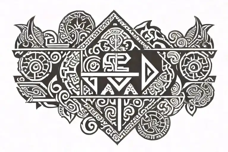 Aztec Mayan design with hidden initials (A, M, A, A) tattoo design idea