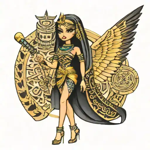 bratz doll pinup girl dressed as isis Egyptian goddess  tattoo design idea