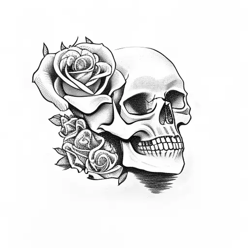 skull with roses coffin tattoo design idea