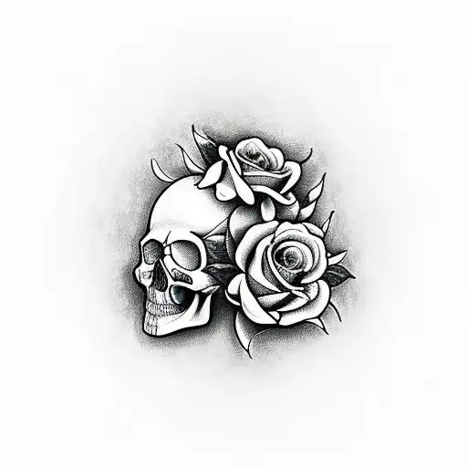 skull with roses coffin tattoo design idea