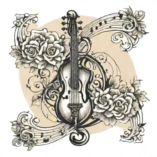 forearm tattoo that has the name "Jasmin" in the middle of a music staff. Use the bass and treble clef  tattoo design idea