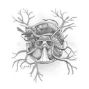 A minimalist tattoo of a scuba diver surrounded by colorful coral reefs, representing the client's passion for diving. tattoo design idea