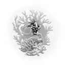 A minimalist tattoo of a scuba diver surrounded by colorful coral reefs, representing the client's passion for diving. tattoo design idea