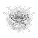 A minimalist tattoo of a scuba diver surrounded by colorful coral reefs, representing the client's passion for diving. tattoo design idea