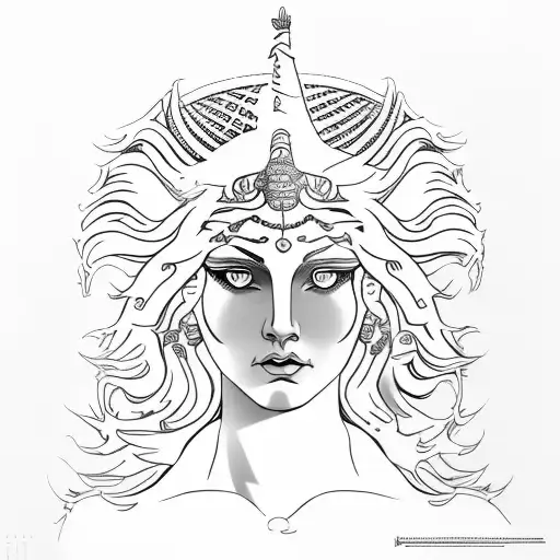 liberta roman godess expressing  freedom, travelling around the world, whith a reference to astro lion  ultra realistic  tattoo design idea