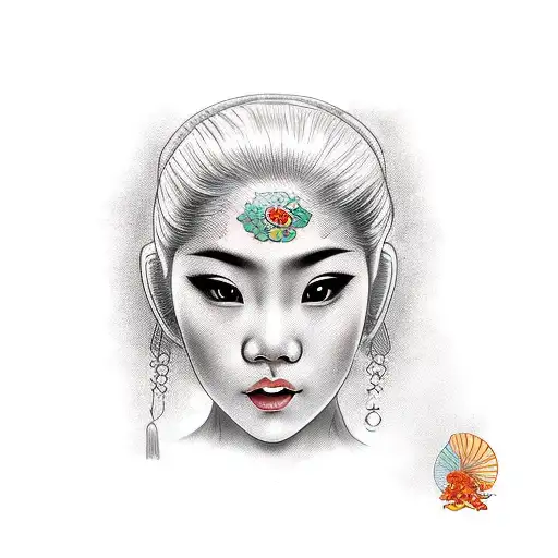 vietnamese woman in boat, face rhe sunrise tattoo design idea