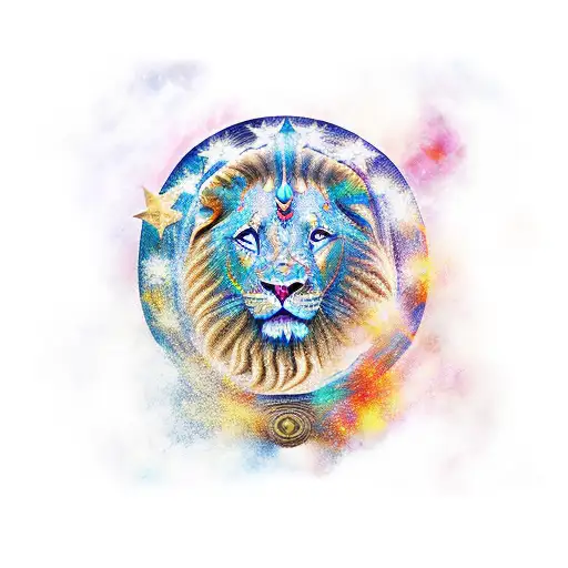 liberta roman godess expressing  freedom, travelling around the world, whith a reference to astro lion  ultra realistic  tattoo design idea