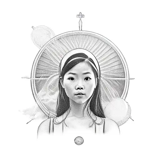 vietnamese  girl on a boat floating to the sun tattoo design idea