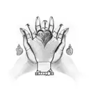 hand full of jewelleries  representing love, freedom, ambitions, family tattoo design idea