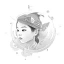 vietnamese  girl on a boat floating to the sun tattoo design idea