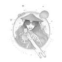 vietnamese  girl on a boat floating to the sun tattoo design idea