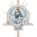 Jesus on a cross with the words (Deus ubique est)  tattoo design idea