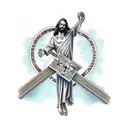 Jesus on a cross with the words (Deus ubique est)  tattoo design idea