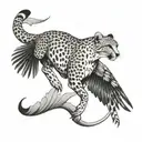 Create a tattoo sleeve design featuring a cheetah running on land, a peregrine falcon flying overhead, and a sailfish sw tattoo design idea