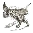 Create a tattoo sleeve design featuring a cheetah running on land, a peregrine falcon flying overhead, and a sailfish sw tattoo design idea