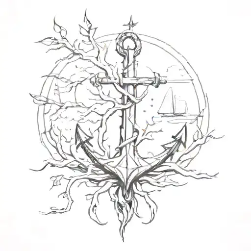 tree and anchor connected tattoo design idea