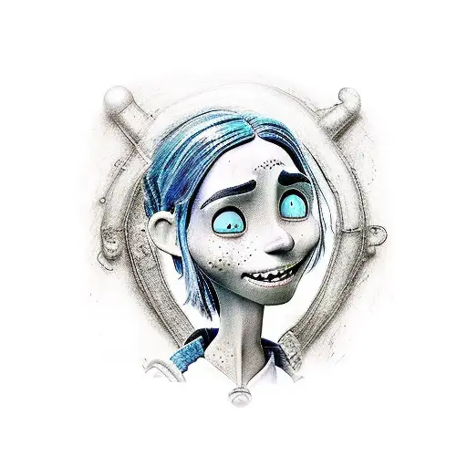 Dibuja a Coraline de la película "Coraline y la puerta secreta" tattoo design idea