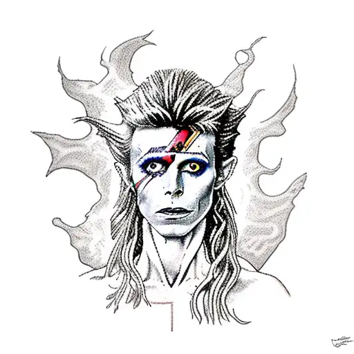 A tattoo inspired by the movie Labyrinth (1983) showcasing David Bowie as Jareth the Goblin King surrounded by enchanting black roses tattoo design idea