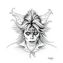 A tattoo inspired by the movie Labyrinth (1983) showcasing David Bowie as Jareth the Goblin King surrounded by enchanting black roses tattoo design idea