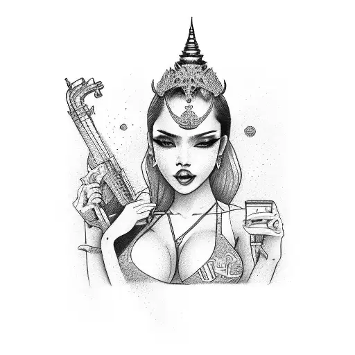 pattaya city logo, sexy lady in bikini, soi 6,  tattoo design idea