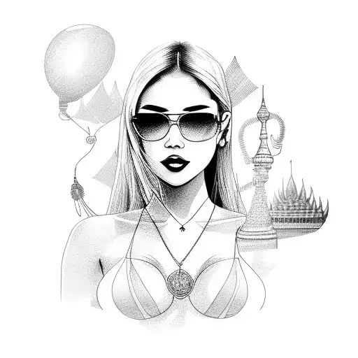 pattaya city logo, sexy lady in bikini, soi 6,  tattoo design idea