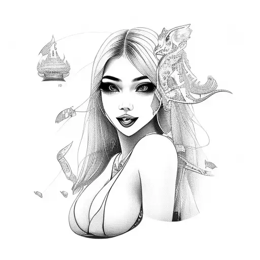 pattaya city logo, sexy lady in bikini, soi 6,  tattoo design idea