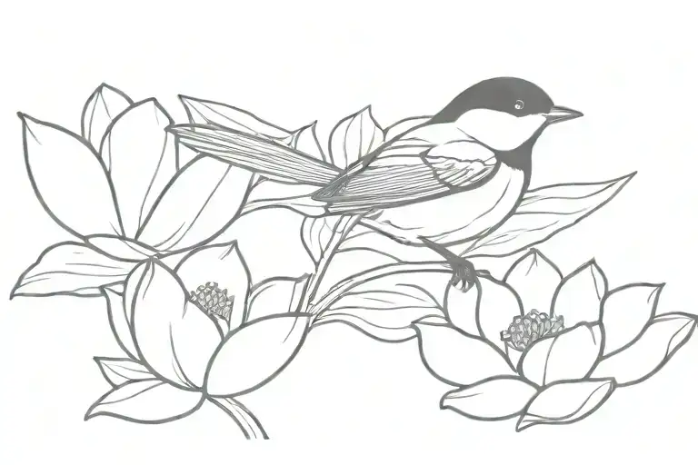 An eastern chickadee on a lotus flower  tattoo design idea