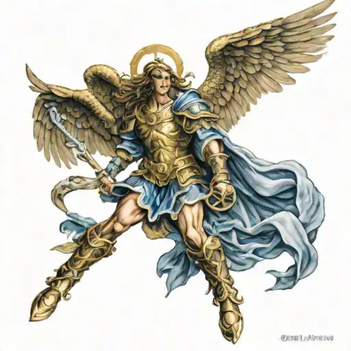 saint Michael and army of angels fighting demons tattoo design idea