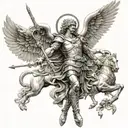 saint Michael and army of angels fighting demons tattoo design idea