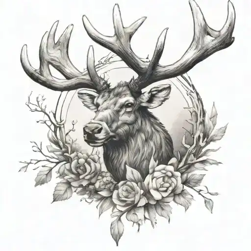 Incorporate antlers into a unique date design tattoo design idea