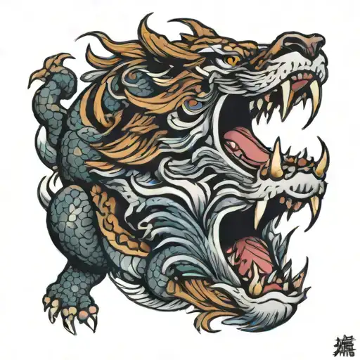 Tiger Dragon flying tattoo design idea